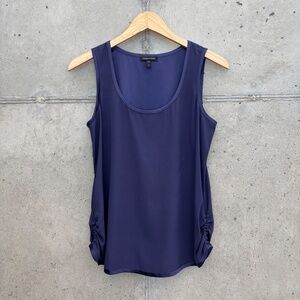 Eileen Fisher Silk Relaxed Shell Top with Side Ruching, Navy Blue, sz Small